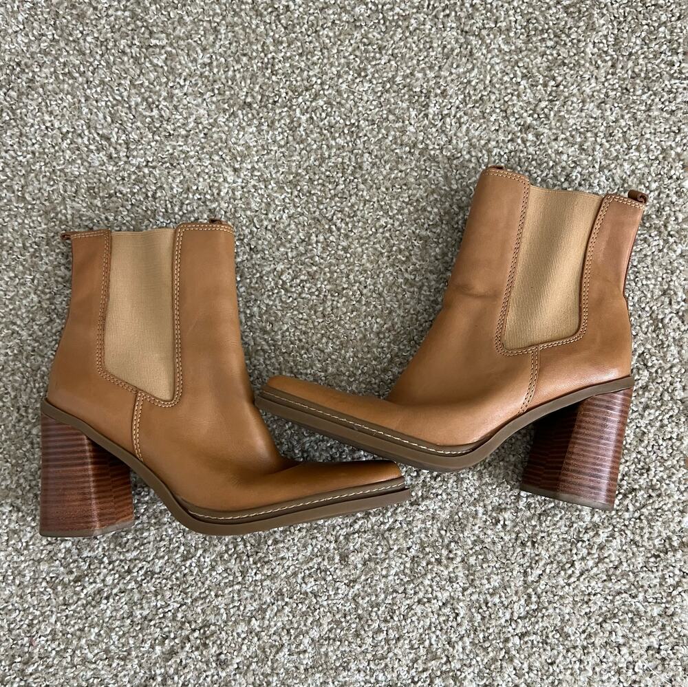 Y2K 90s Tan Brown Leather Ankle Boots Vintage MIA Fall Pointed Toe Size W9
